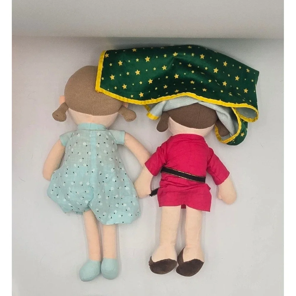 2 Linzy Toys Plush Rag Doll 1 Blue Floral Dress‎ 1 Pink Dress w/ Green Star Cape